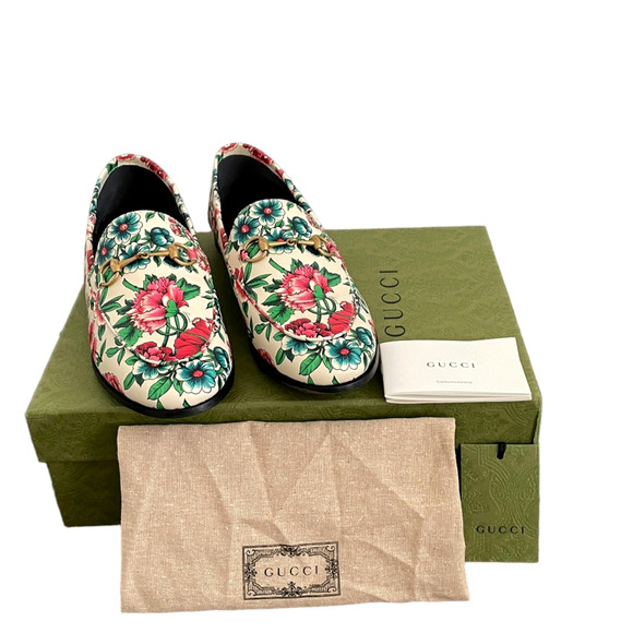 New GUCCI Horsebit Floral Printed Leather Loafers Shoes Women's EU 38 | US 8 - Picture 1 of 14